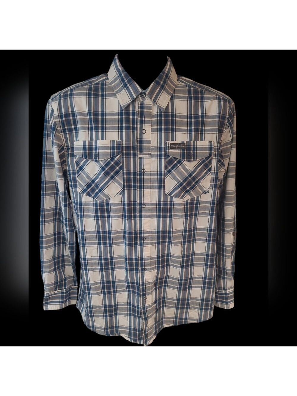 Vintage Style Wrangler Men's Long Sleeve Snap Button Down Shirt Size M